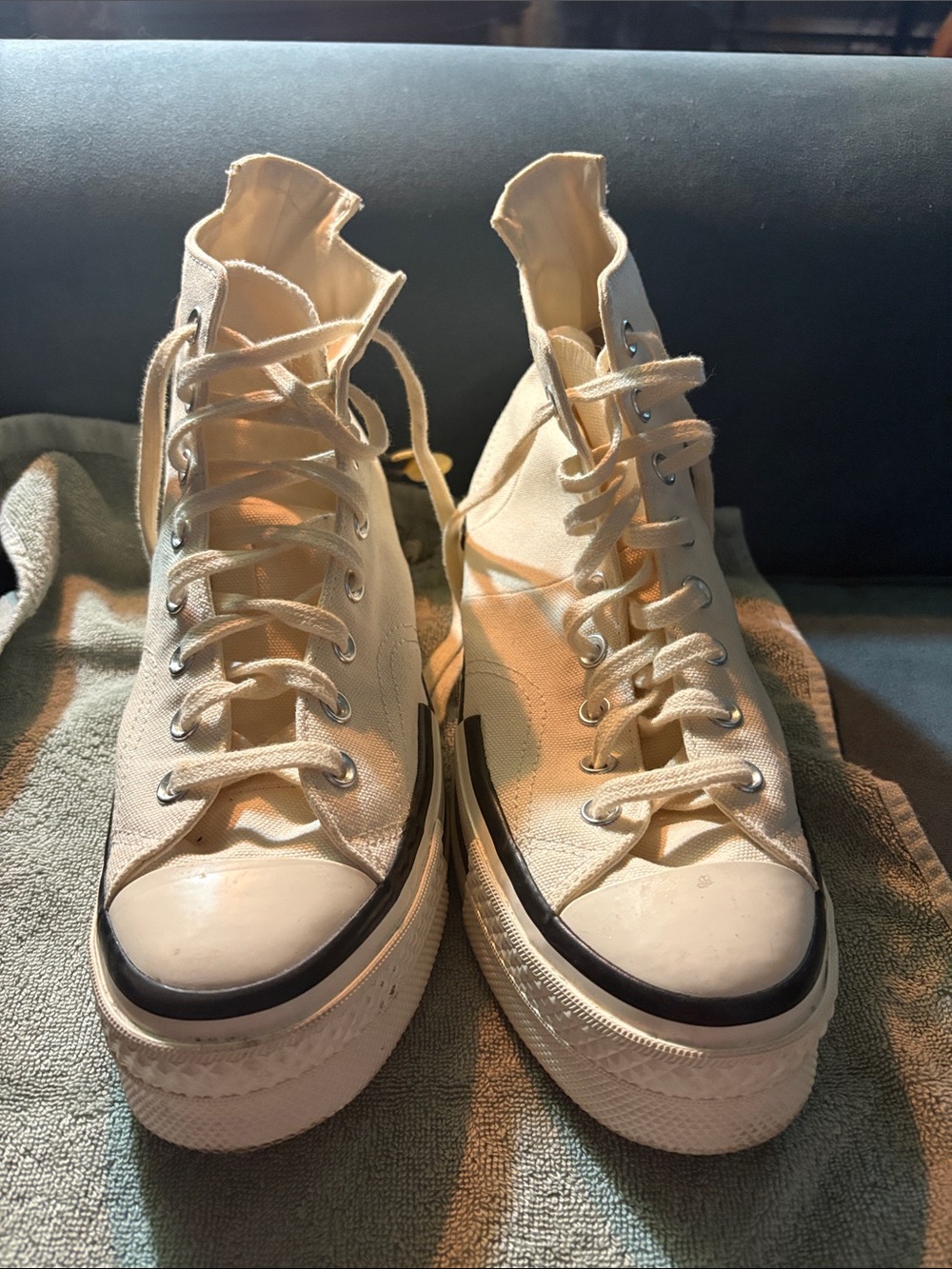 Converse Cream/Off-White High-Top Platform Sneakers